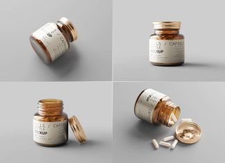 Free Small Amber Pills Capsules Bottle Mockup PSD Files
