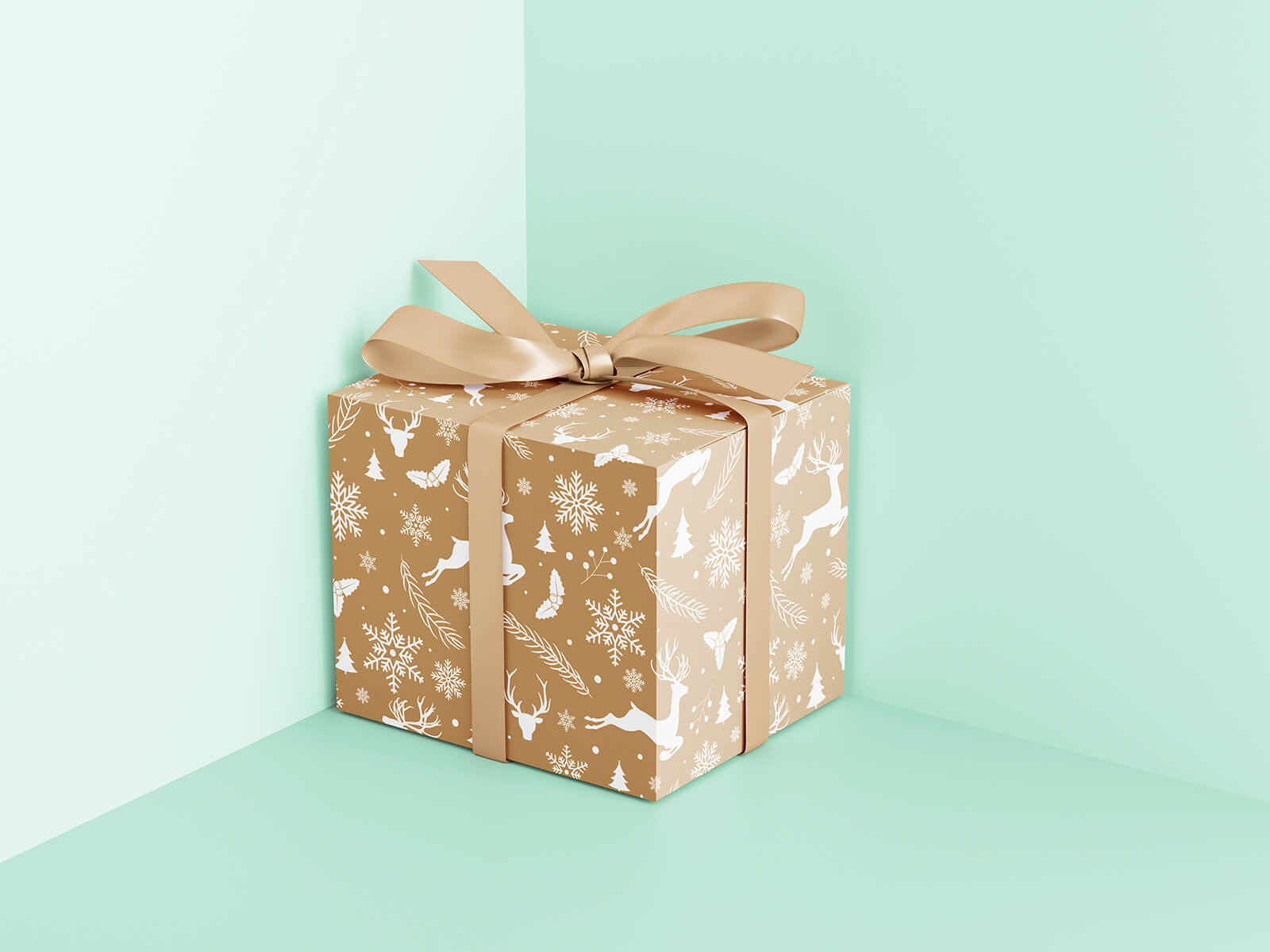 Free Wrapped With Ribbon Square Gift Box Mockup PSD Files