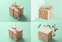 Free Wrapped With Ribbon Square Gift Box Mockup PSD Files