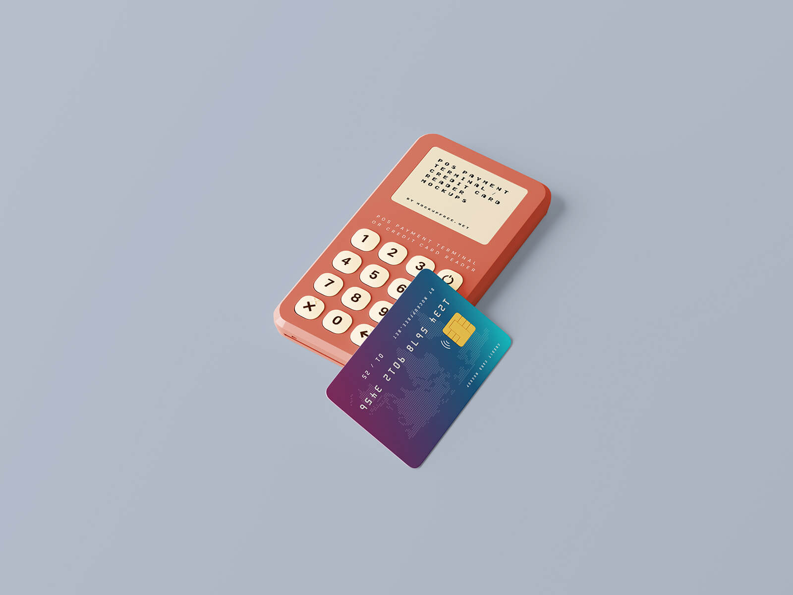 Free Handheld POS Payment Terminal Credit Card Reader Mockup PSD