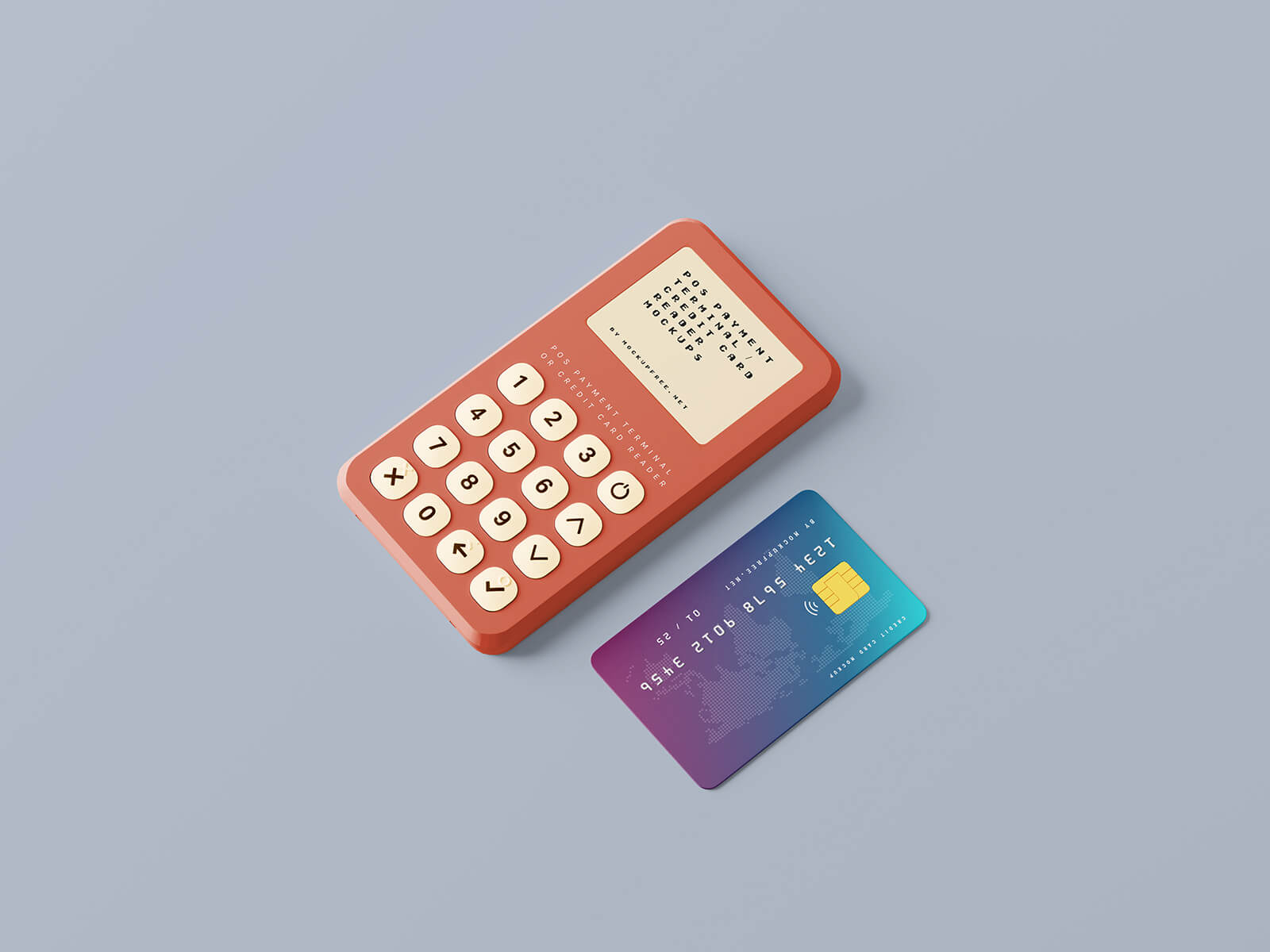 Free Handheld POS Payment Terminal Credit Card Reader Mockup PSD