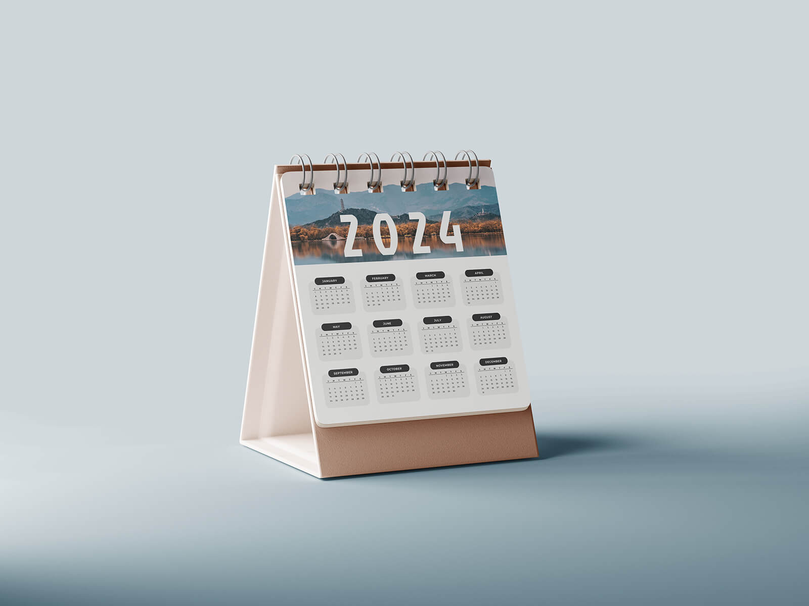 Free Small Desk Calendar 2024 Mockup PSD Set Good Mockups