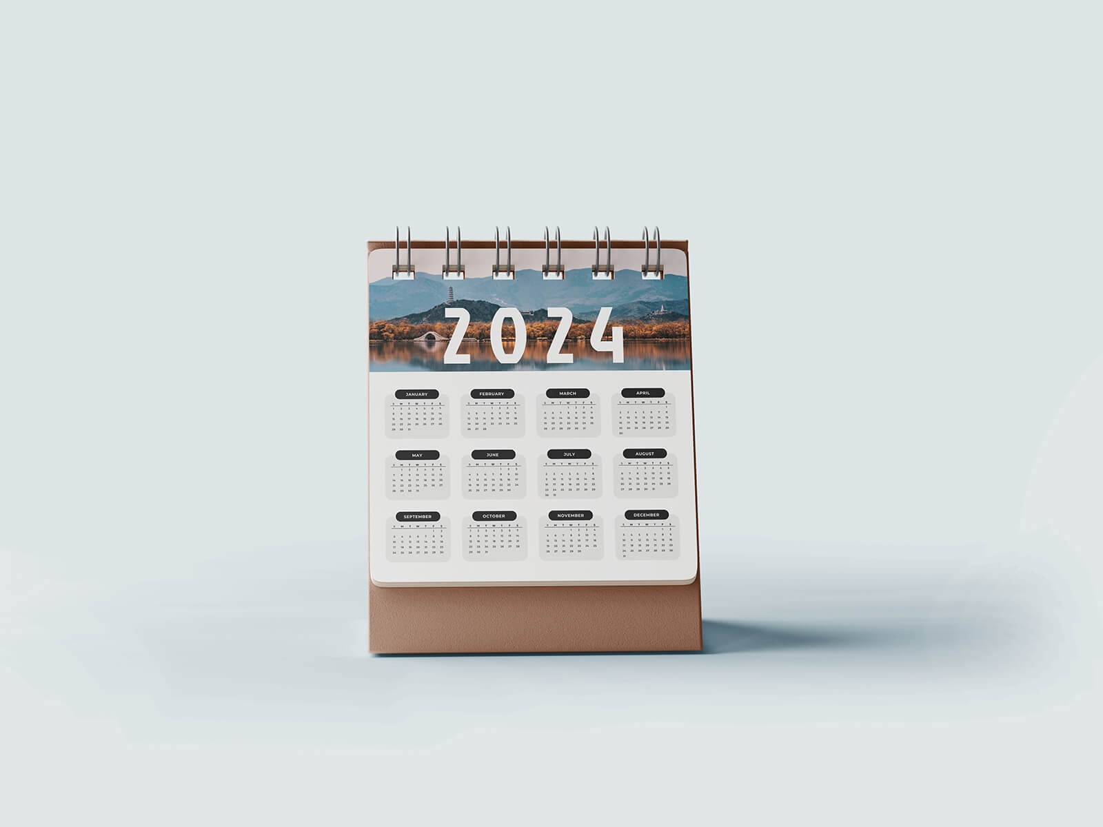 Free Small Desk Calendar 2024 Mockup PSD