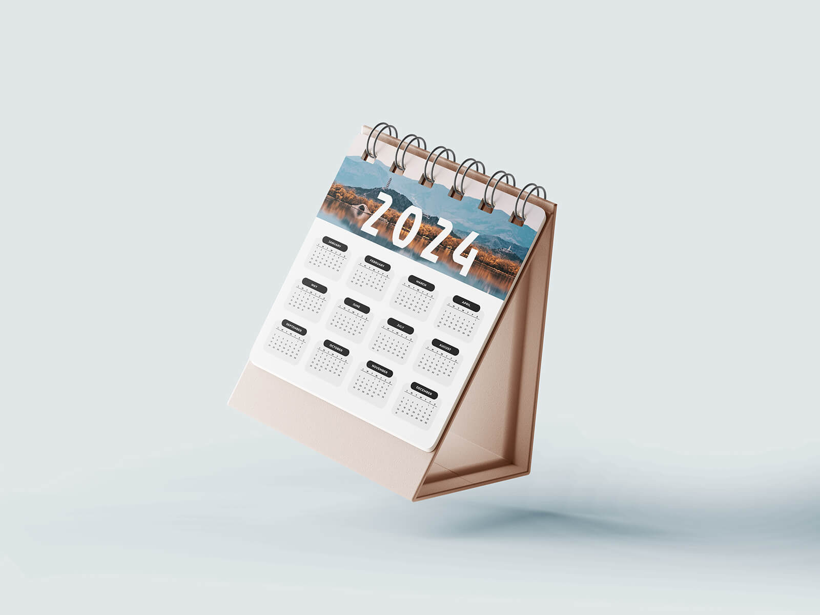 Free Small Desk Calendar 2024 Mockup PSD