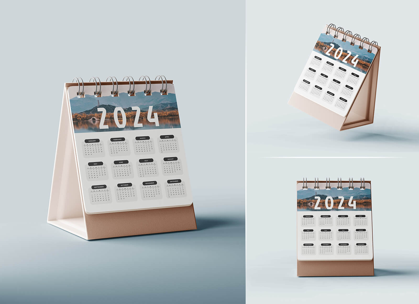 Free Small Desk Calendar 2024 Mockup PSD Set - Good Mockups