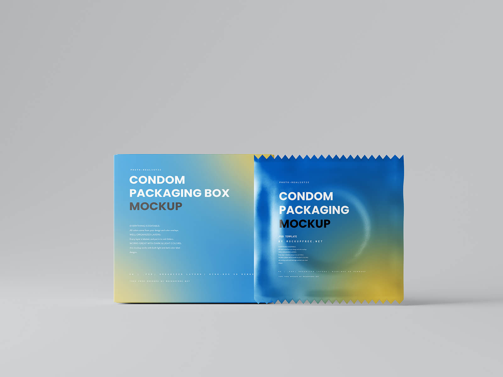 Free Condom Sachet & Packaging Box Mockup PSD