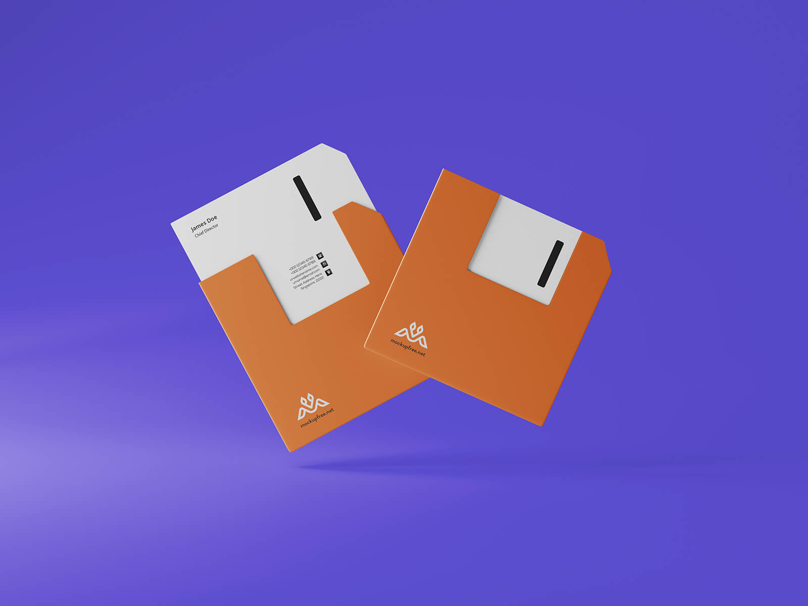 Free Floppy Disk Shape Square Business Card Mockup PSD