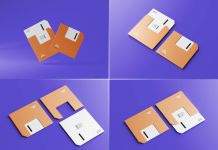 Free Floppy Disk Shape Square Business Card Mockup PSD
