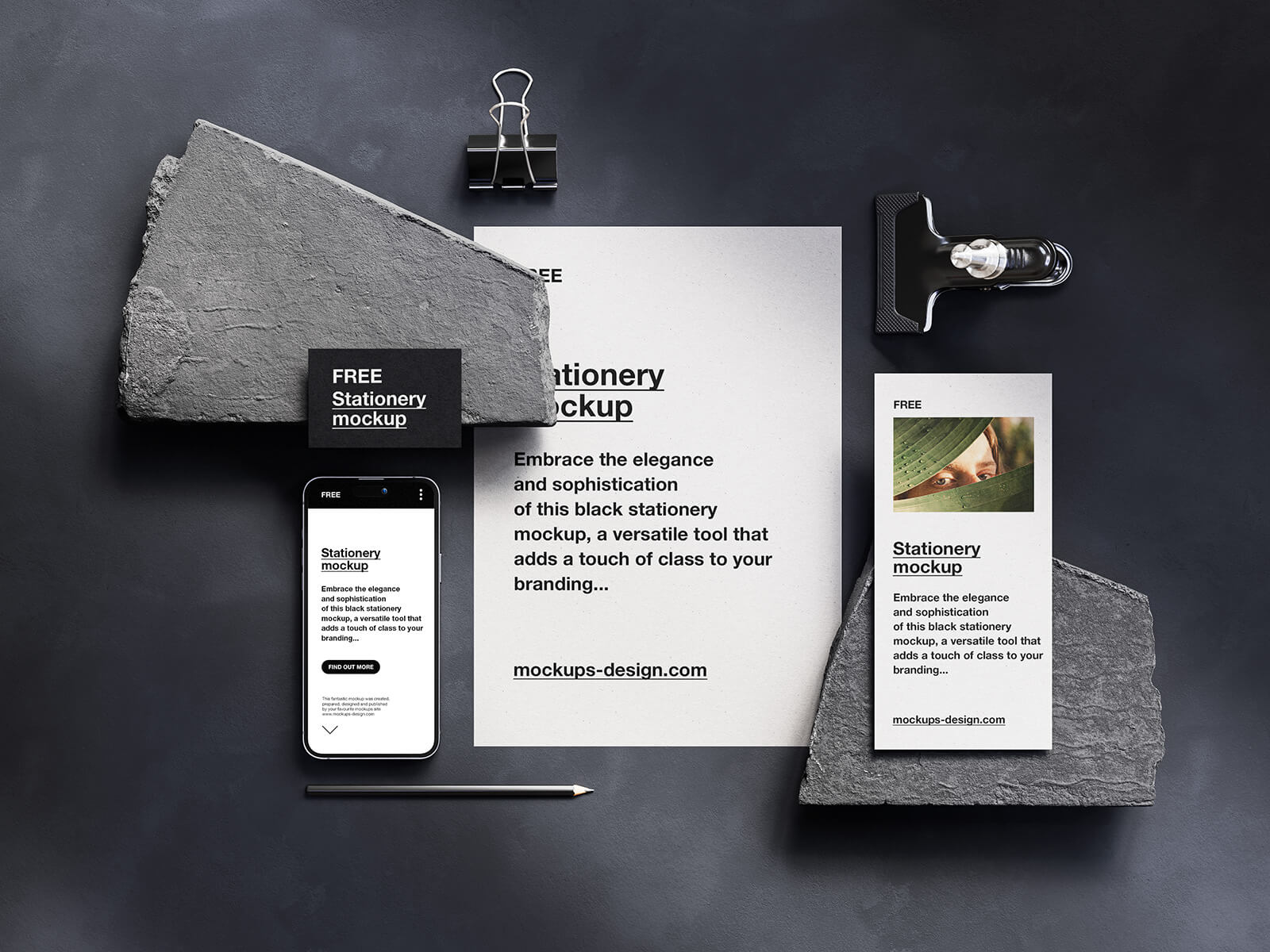 Free Dark Creative Stationery Mockup PSD