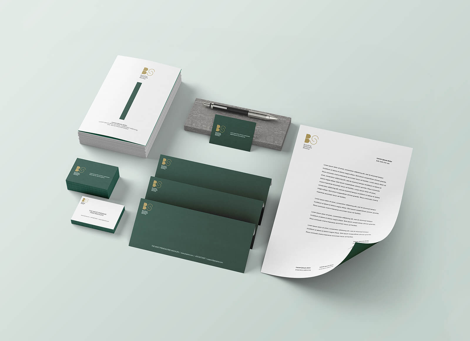 Free Green Branding Stationery Mockup PSD - Good Mockups