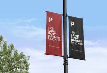 Free-Outdoor-Advertising-Lamp-Post-Banner-Mockup-PSD