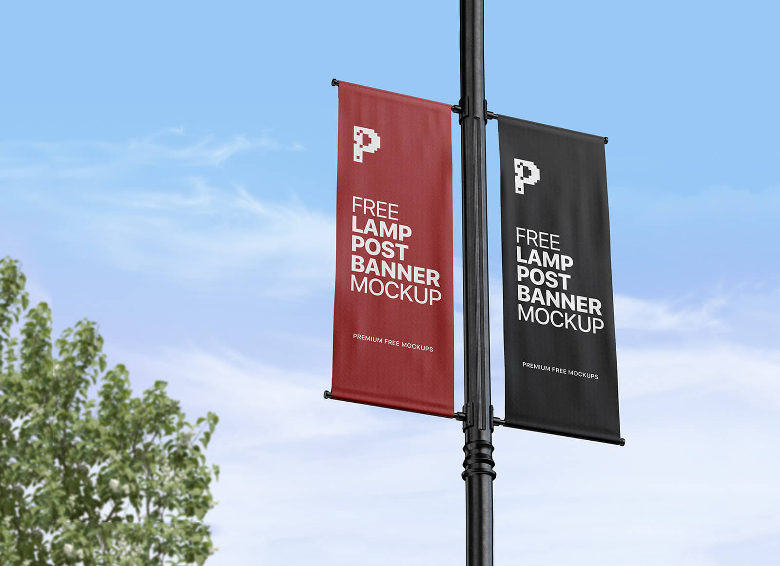 Free-Outdoor-Advertising-Lamp-Post-Banner-Mockup-PSD