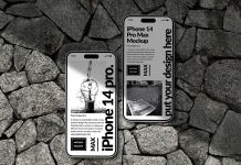 Free Realistic iPhone 14 Pro Max Mockup PSD On Stone Texture