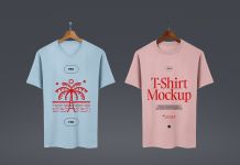 Free V-Neck & Crew Neck T-Shirt Mockup PSD