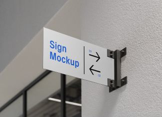 Free Wall Mounted Metal Direction Sign Mockup PSD