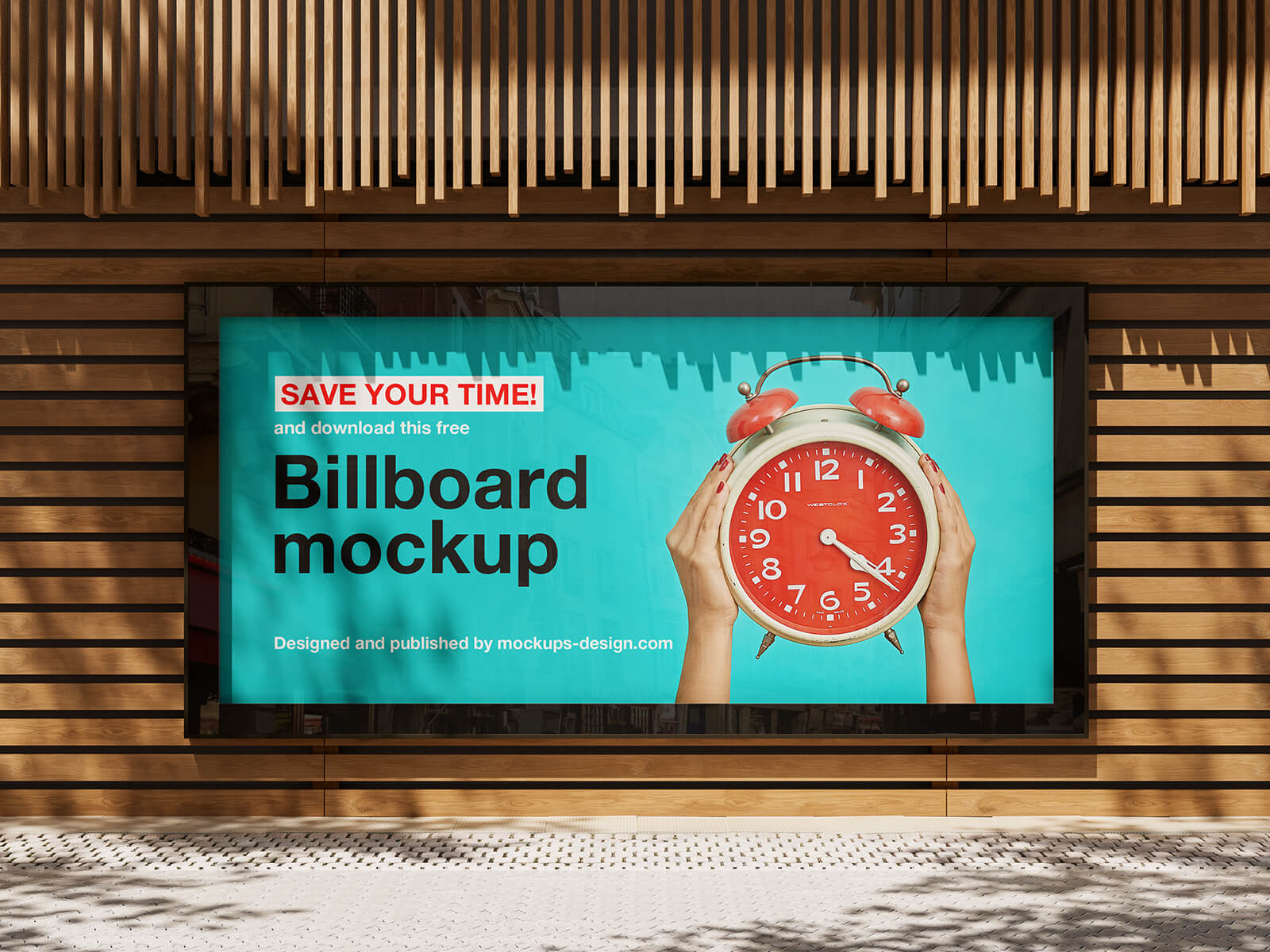 Free Wooden Wall Framed Billboard Mockup PSD