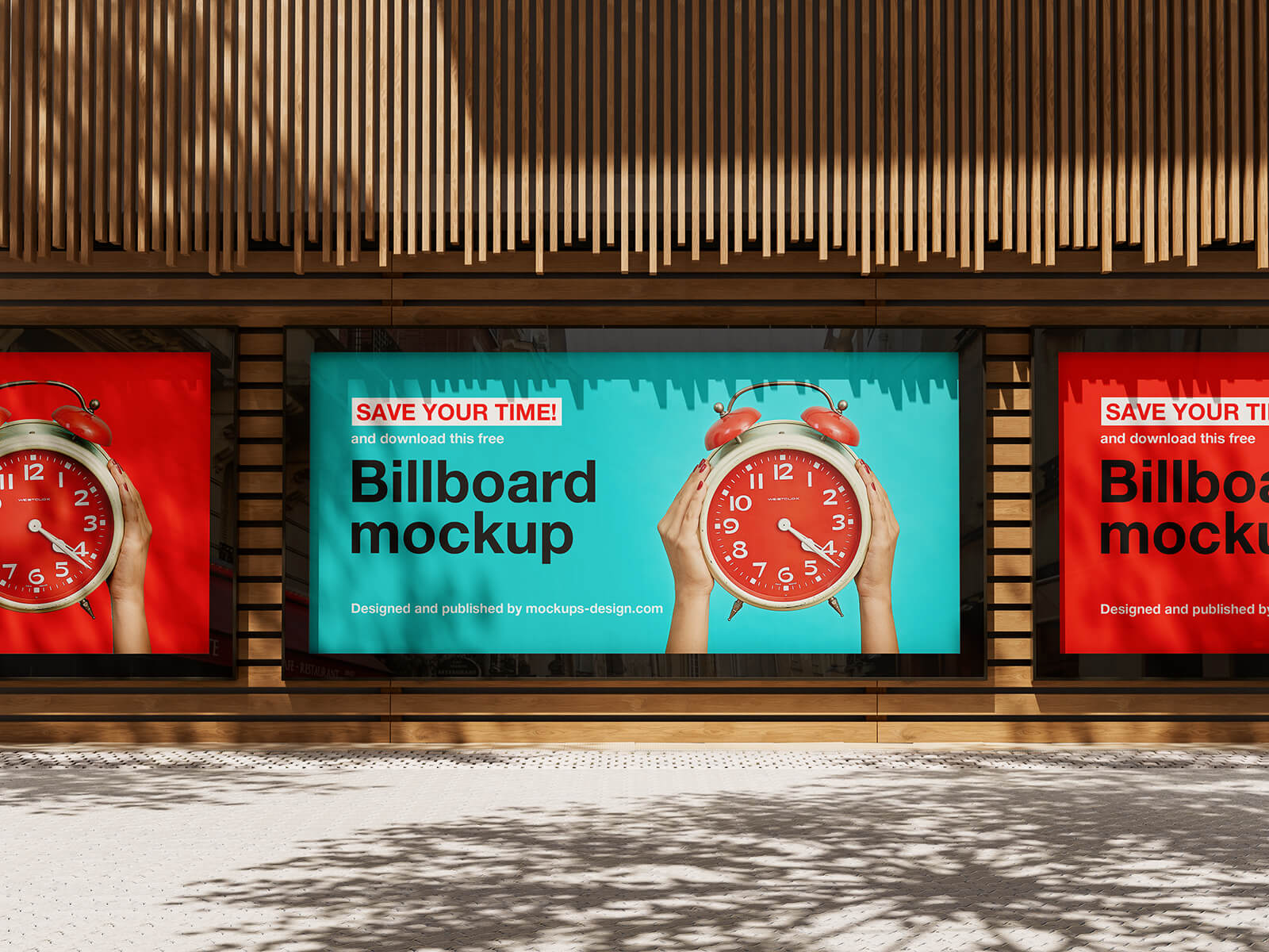 Free Wooden Wall Framed Billboard Mockup PSD