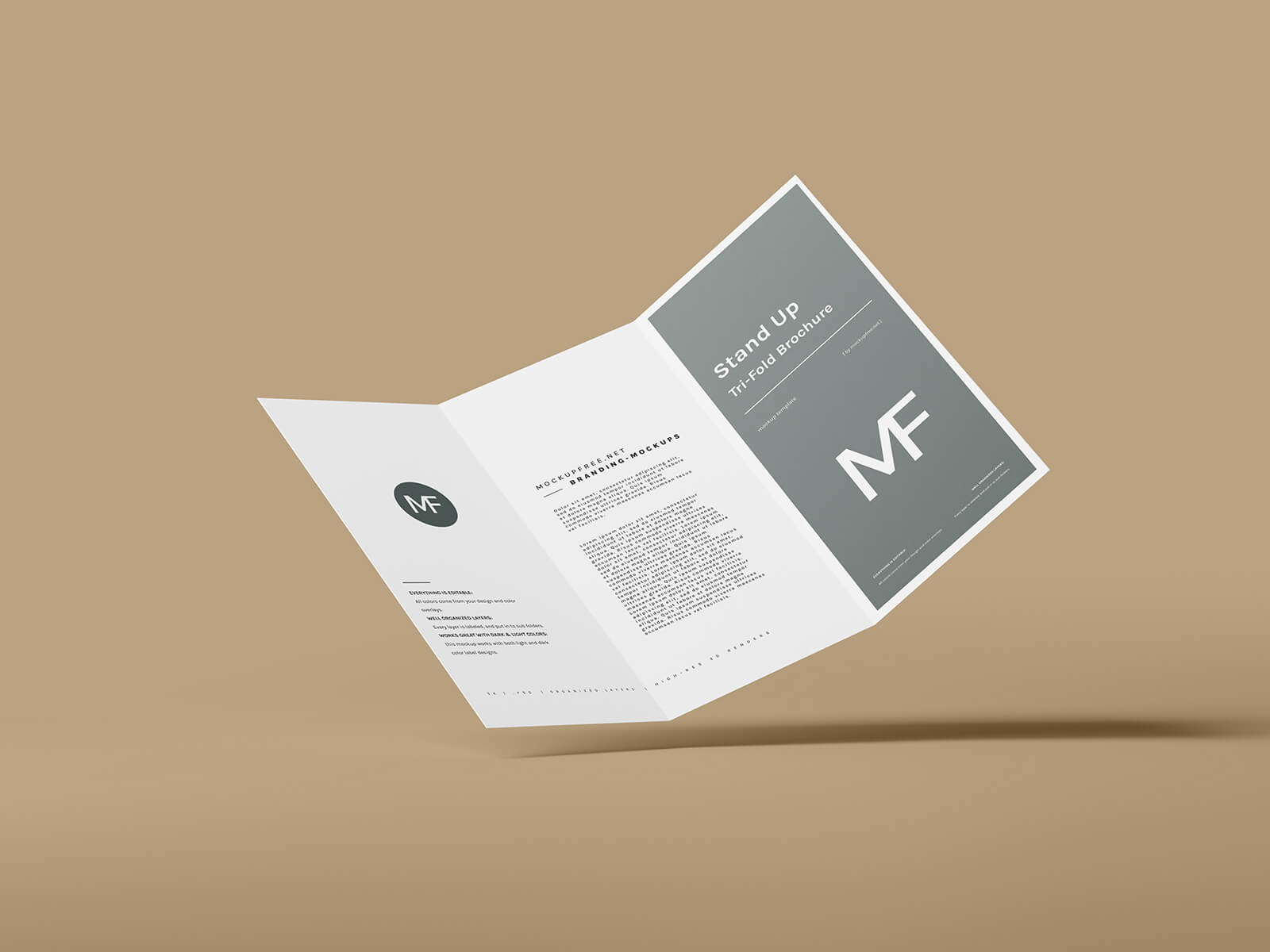 Free Stand-Up Tri-Fold Brochure Mockup PSD Files