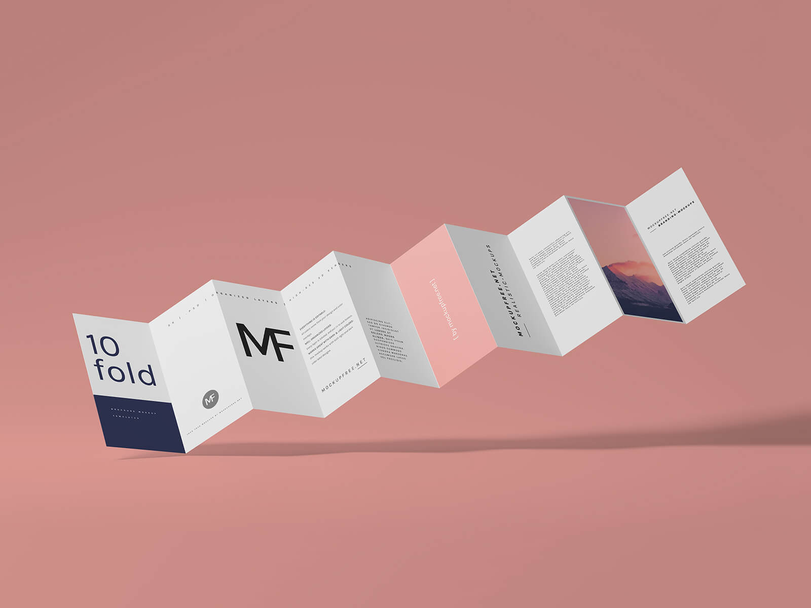 Free DL 10-Panel Accordion Fold Brochure Mockup PSD