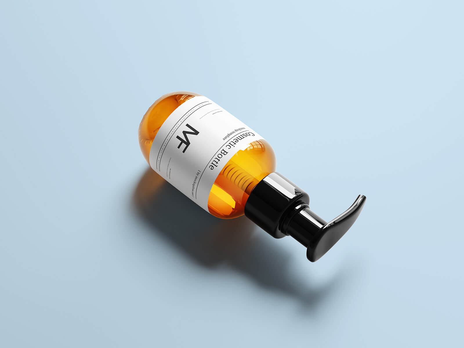 Free Small Amber Glass Cosmetic Pump Bottle Mockup PSD