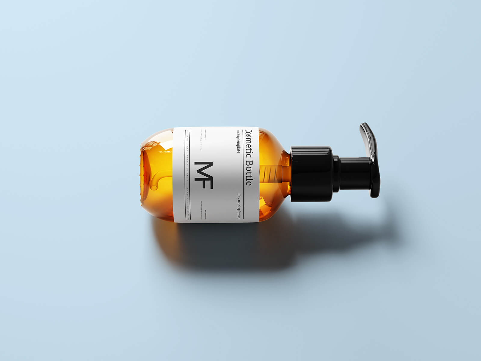 Free Small Amber Glass Cosmetic Pump Bottle Mockup PSD