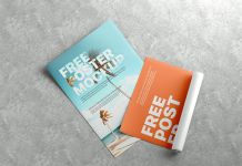 Free Rolled & Flat Poster Mockup PSD