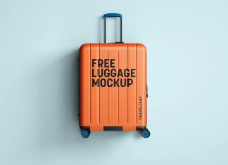 Free Rolling Travel Luggage Mockup PSD