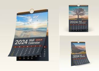 Free 2024 Wall Calendar Mockup PSD Set