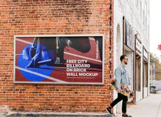 Free Brick Wall City Billboard Mockup PSD