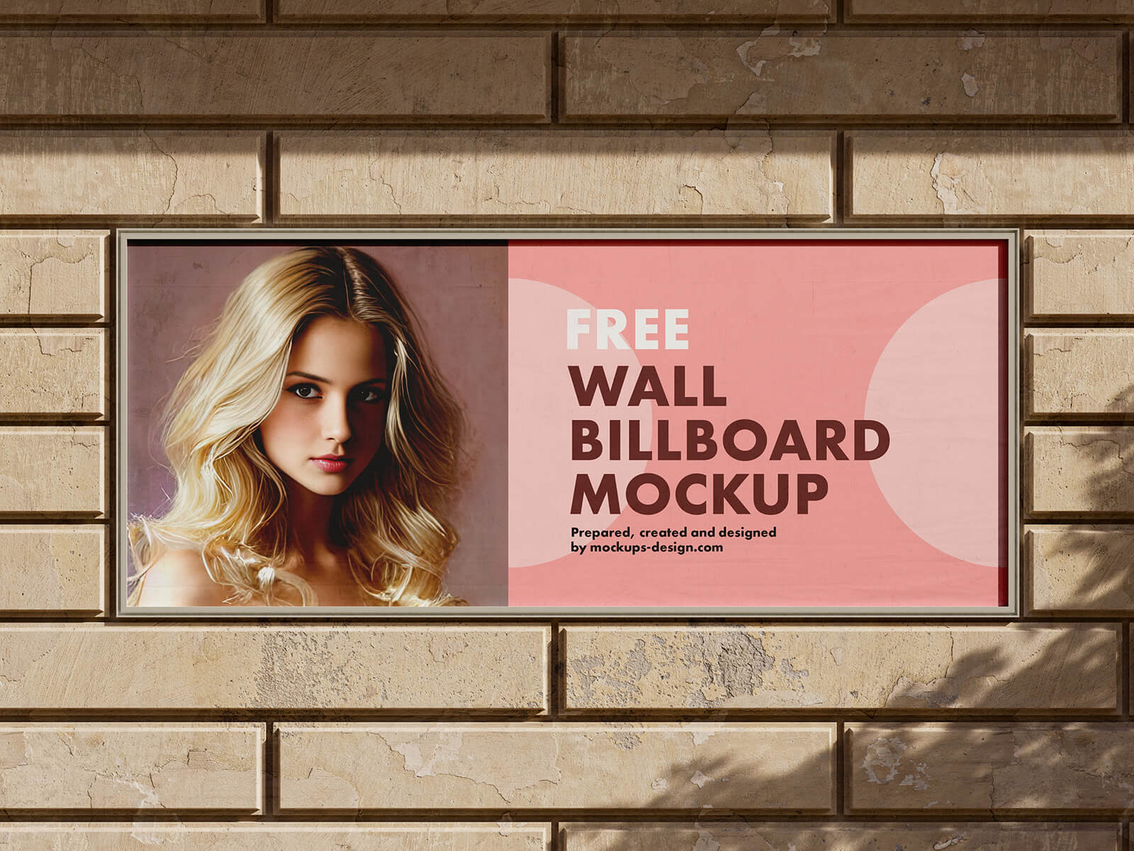 Free Brick Wall Mounted Billboard Mockup PSD