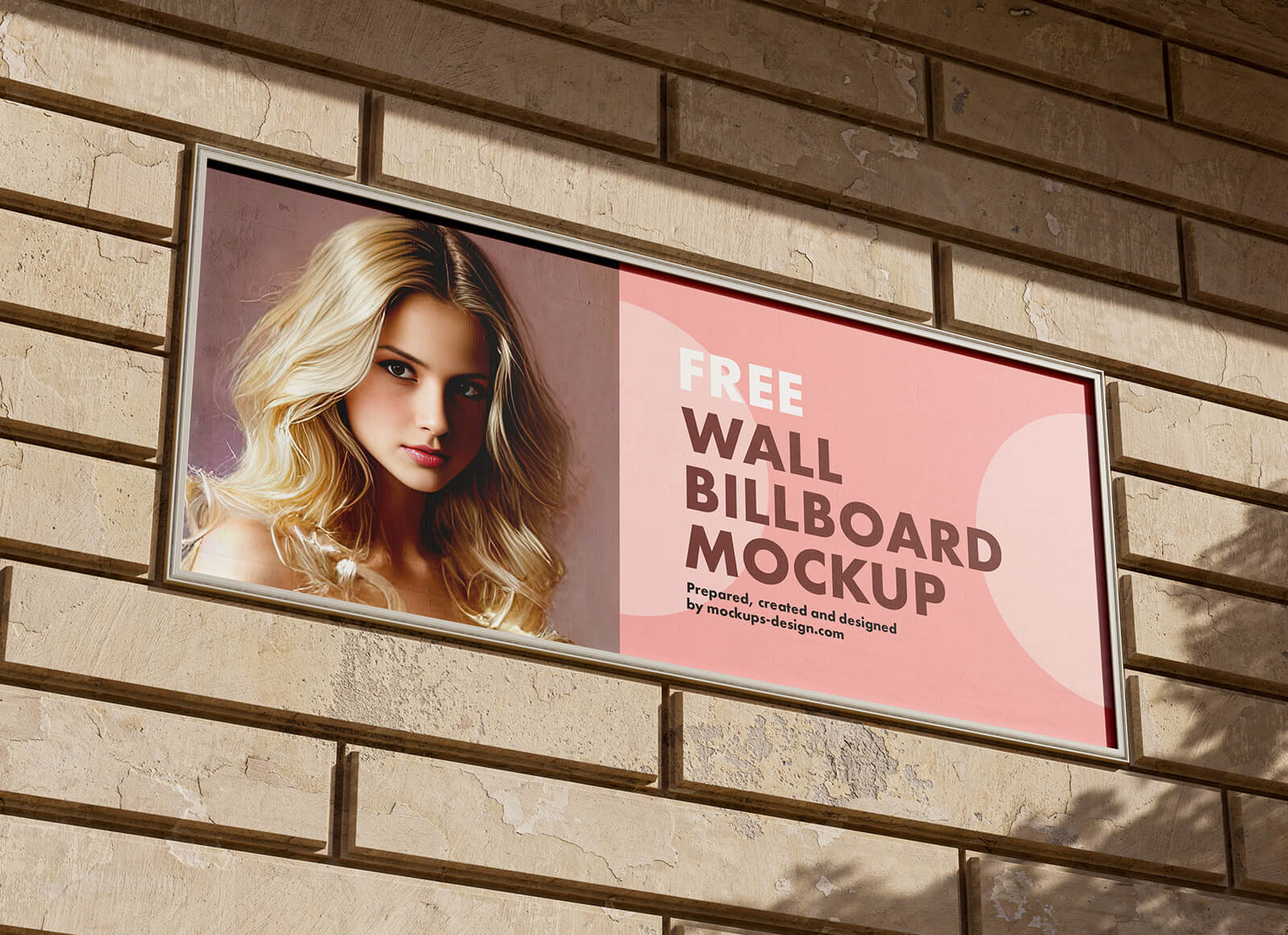 Free Brick Wall Mounted Billboard Mockup PSD