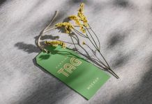 Free Yellow Flower Hanging Tag Mockup PSD