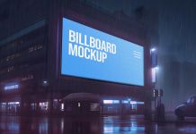 Free Illuminated Night Building Billboard Mockup PSD