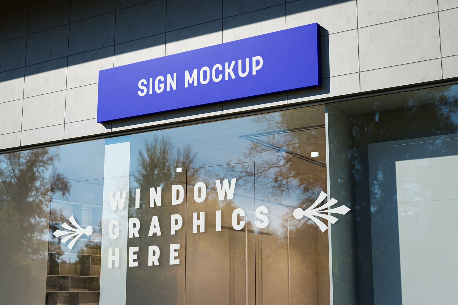 Free Shop Sign & Glass Window Advertising Mockup PSD