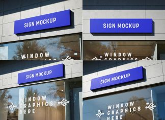 Free Shop Sign & Glass Window Advertising Mockup PSD