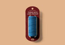 Free Sewing Thread Spool With Label Mockup PSD