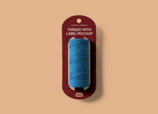 Free Sewing Thread Spool With Label Mockup PSD