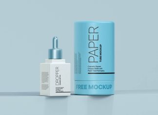 Free Square Cosmetic Dropper with Paper Tube Mockup PSD