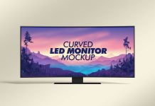 Free Ultra Wide Curved LED Monitor Mockup PSD