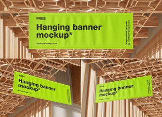 Free Expo Hall Ceiling Hanging Banner Mockup PSD