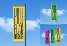 Free Vertical Pole Flag Banner Mockup PSD