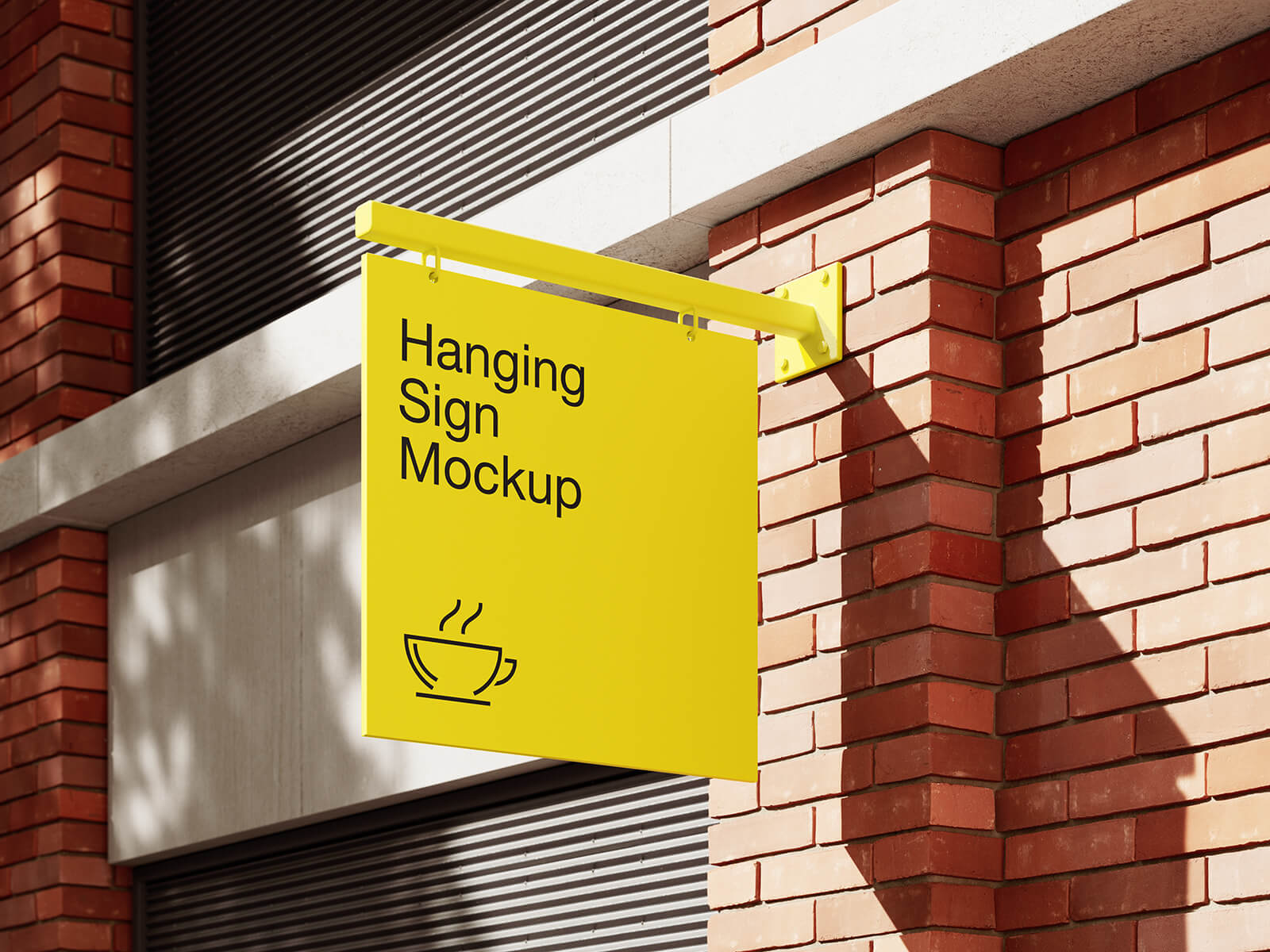 Free Hanging Sign On Brick Wall Mockup PSD