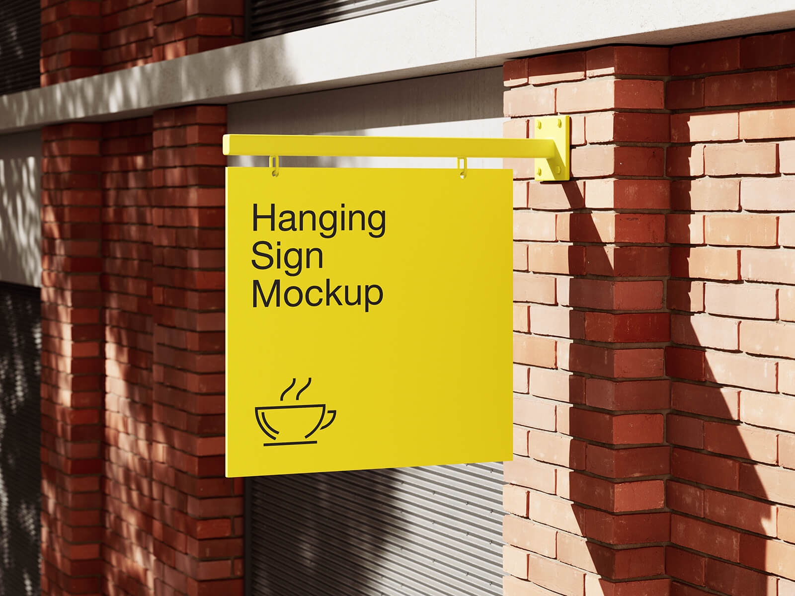 Free Hanging Sign On Brick Wall Mockup PSD