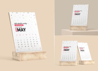 Free Wooden Stand Desk Calendar Mockup PSD Set (3)