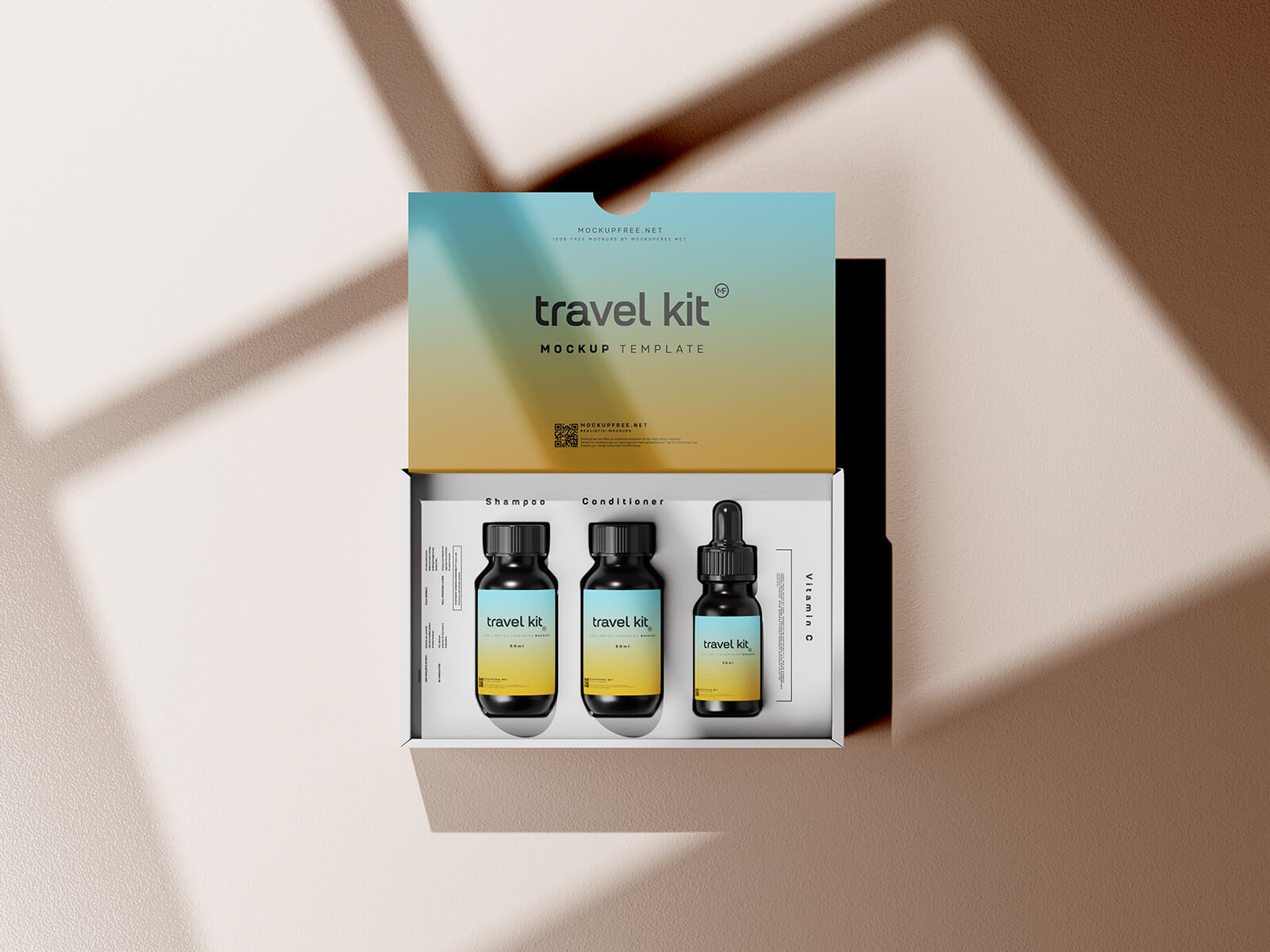 Free Cosmetic Travel Kit Box Packaging Mockup PSD