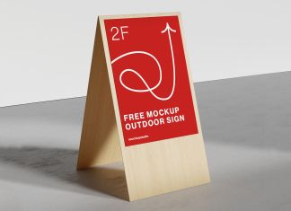 Free Outdoor Wooden A-Stand Mockup PSD