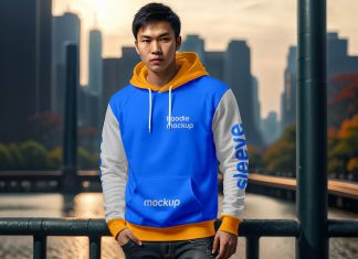Free Asian Model Wearing Hoodie Sweatshirt Mockup PSD