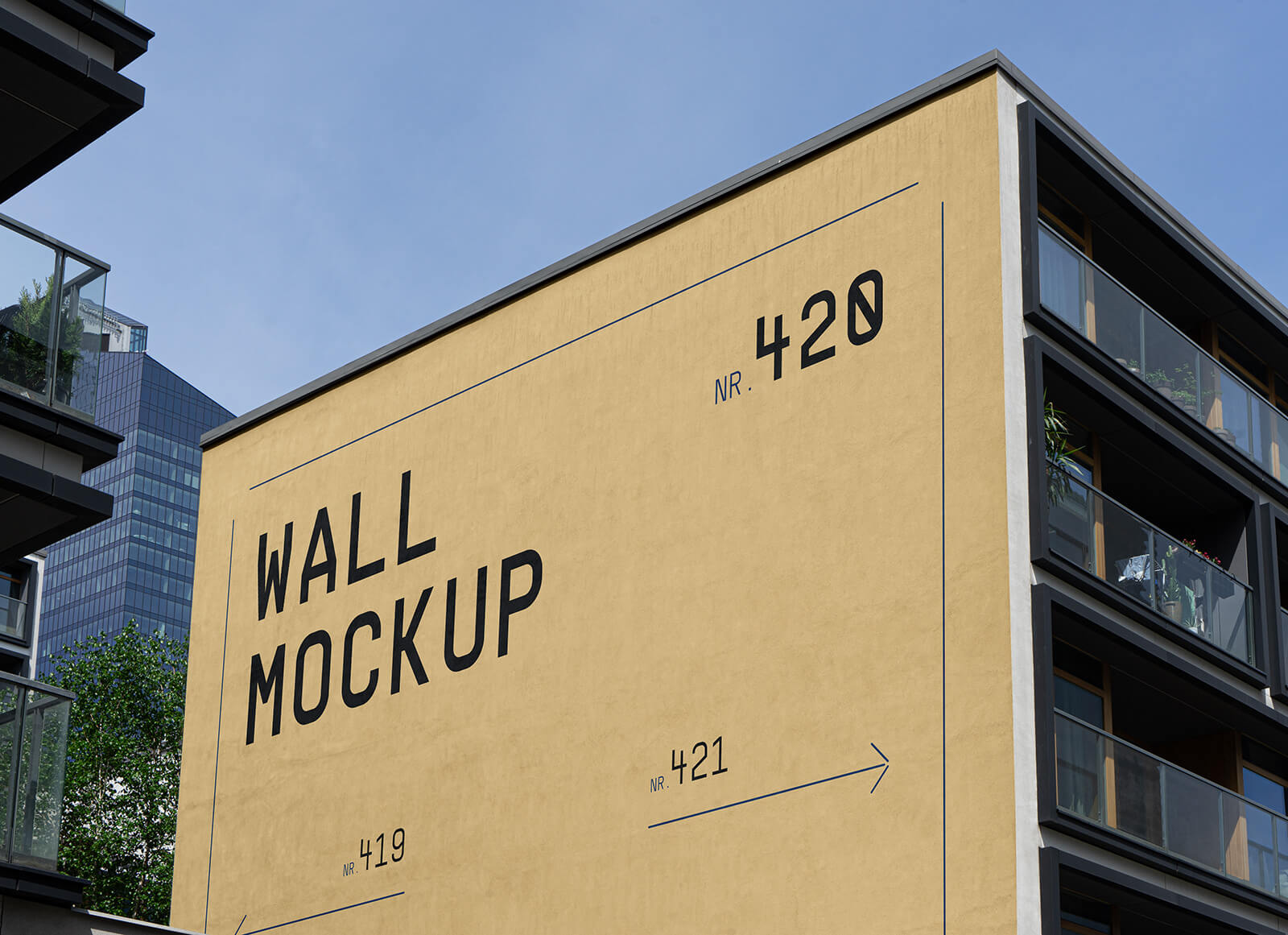 Free Building Side Elevation Wallscape Mockup PSD