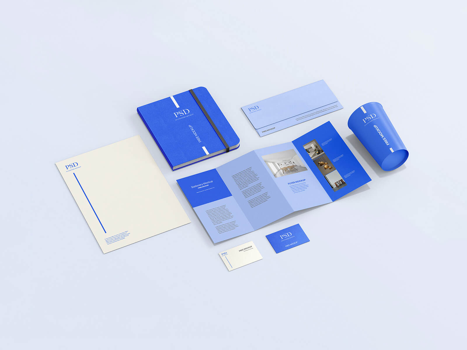 Free-Four-Fold-Flyer-With-Stationery-Mockup-PSD-File