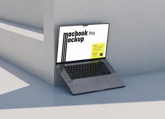 Free Leaning Against Wall MacBook Pro Mockup PSD